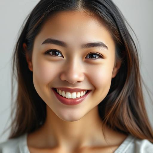 Retrato de uma jovem mulher sorrindo em um estüdio com iluminaäão profissional.